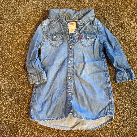 Levi's Baby Girls Denim Button Up Shirt Dress 6/9 M Western Country Jean - Picture 1 of 4